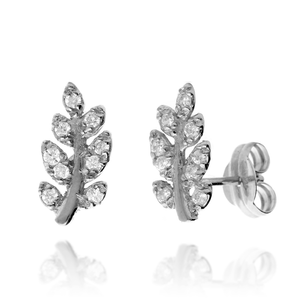Pendientes Presión Hoja Piedras Oro Blanco