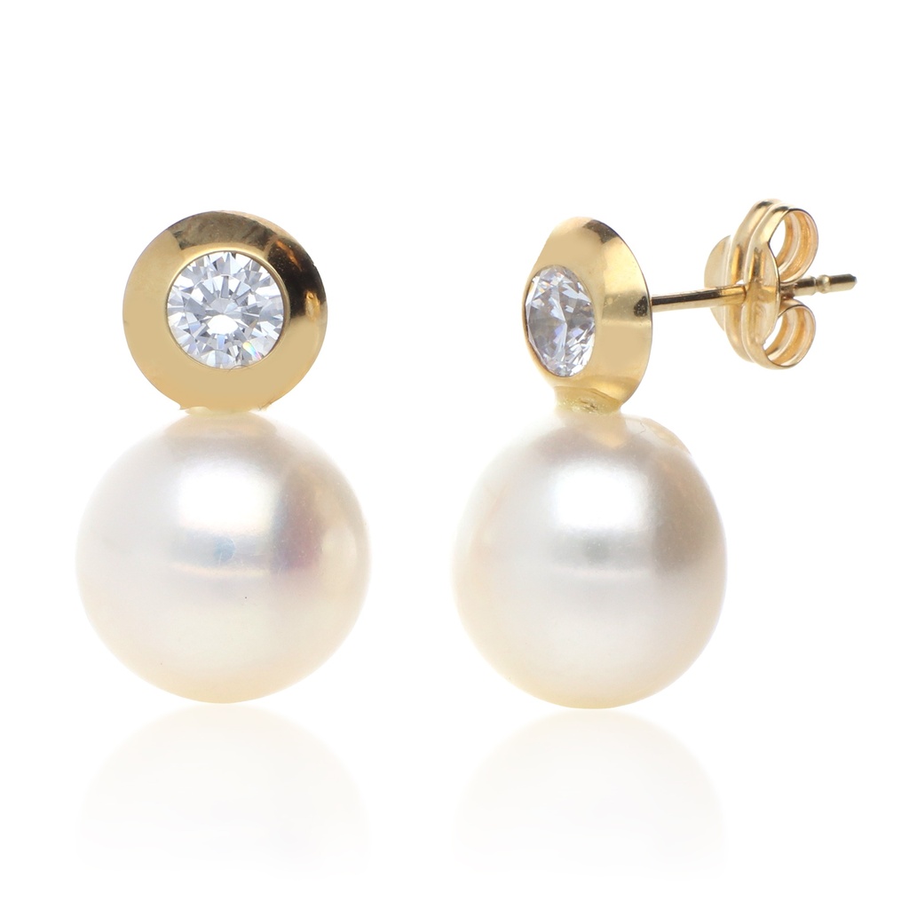 Pendientes Presión Perla Chatón Oro Amarillo