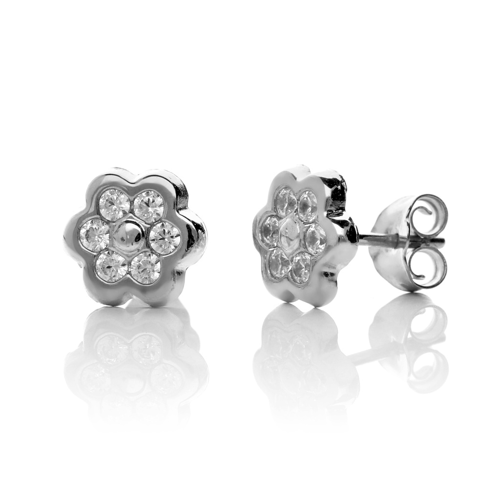 Pendientes Presión Engaste Flor Oro Blanco
