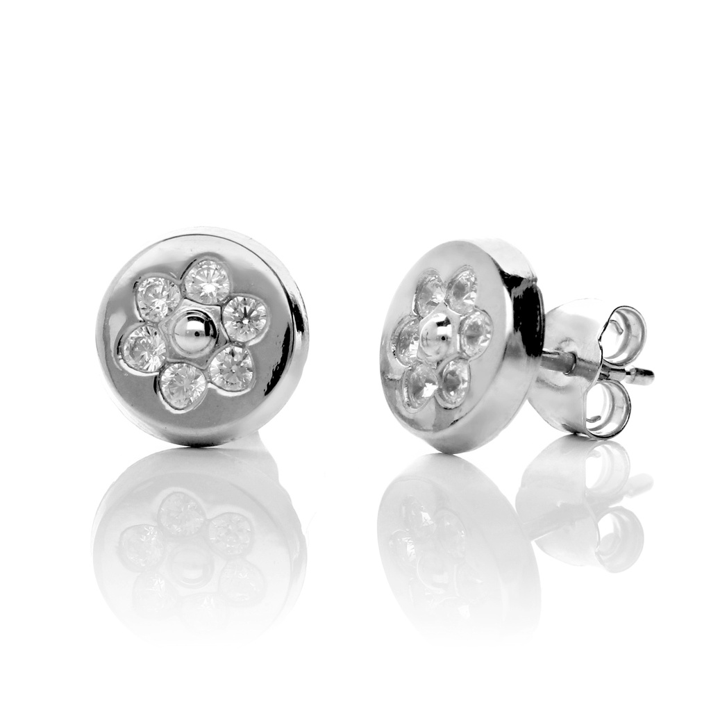 Pendientes Presión Engaste Flor Oro Blanco