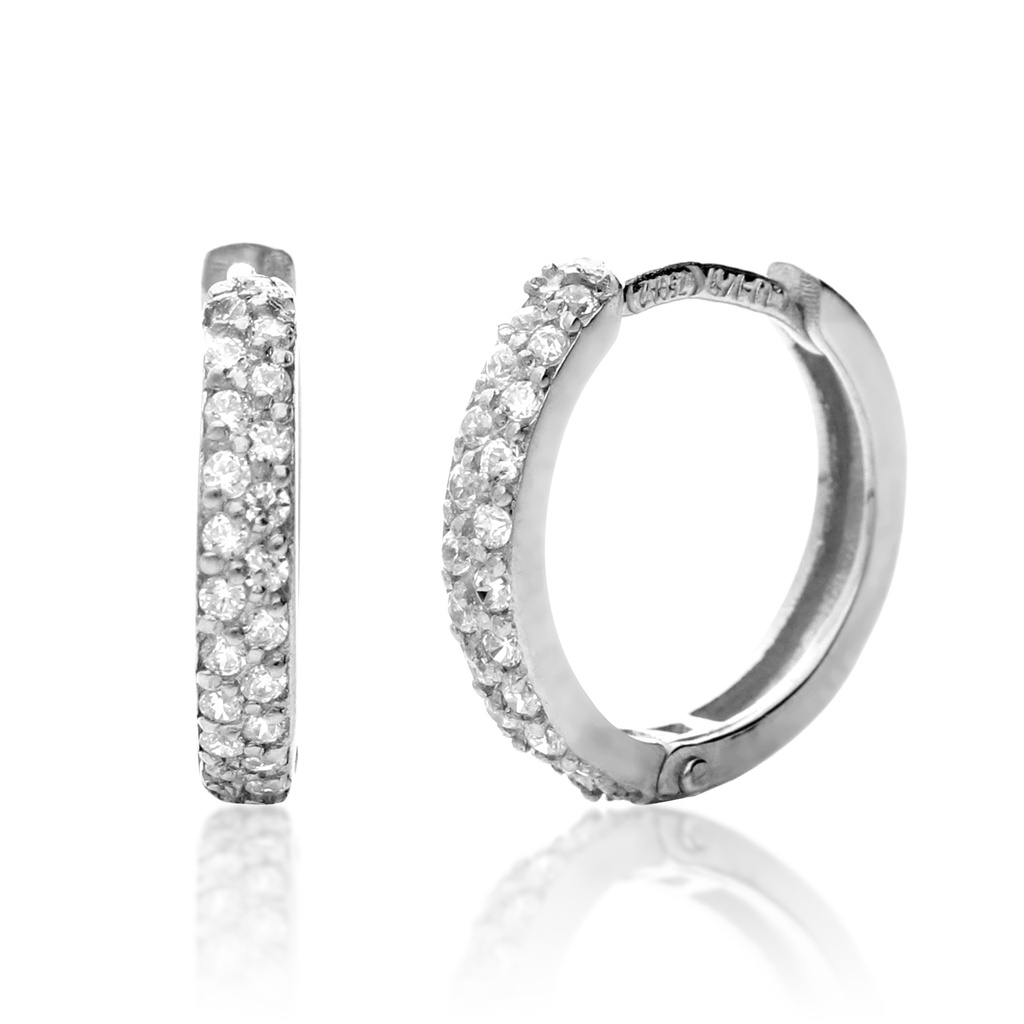 Pendientes Aros Circonitas Oro Blanco