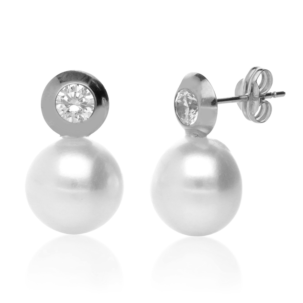 Pendientes Presión Perla Chatón Oro Blanco