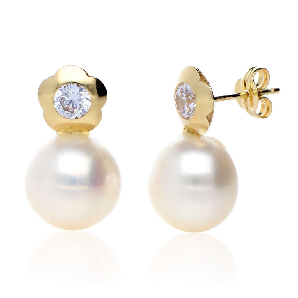 Pendientes Presión Perla Flor Oro Amarillo
