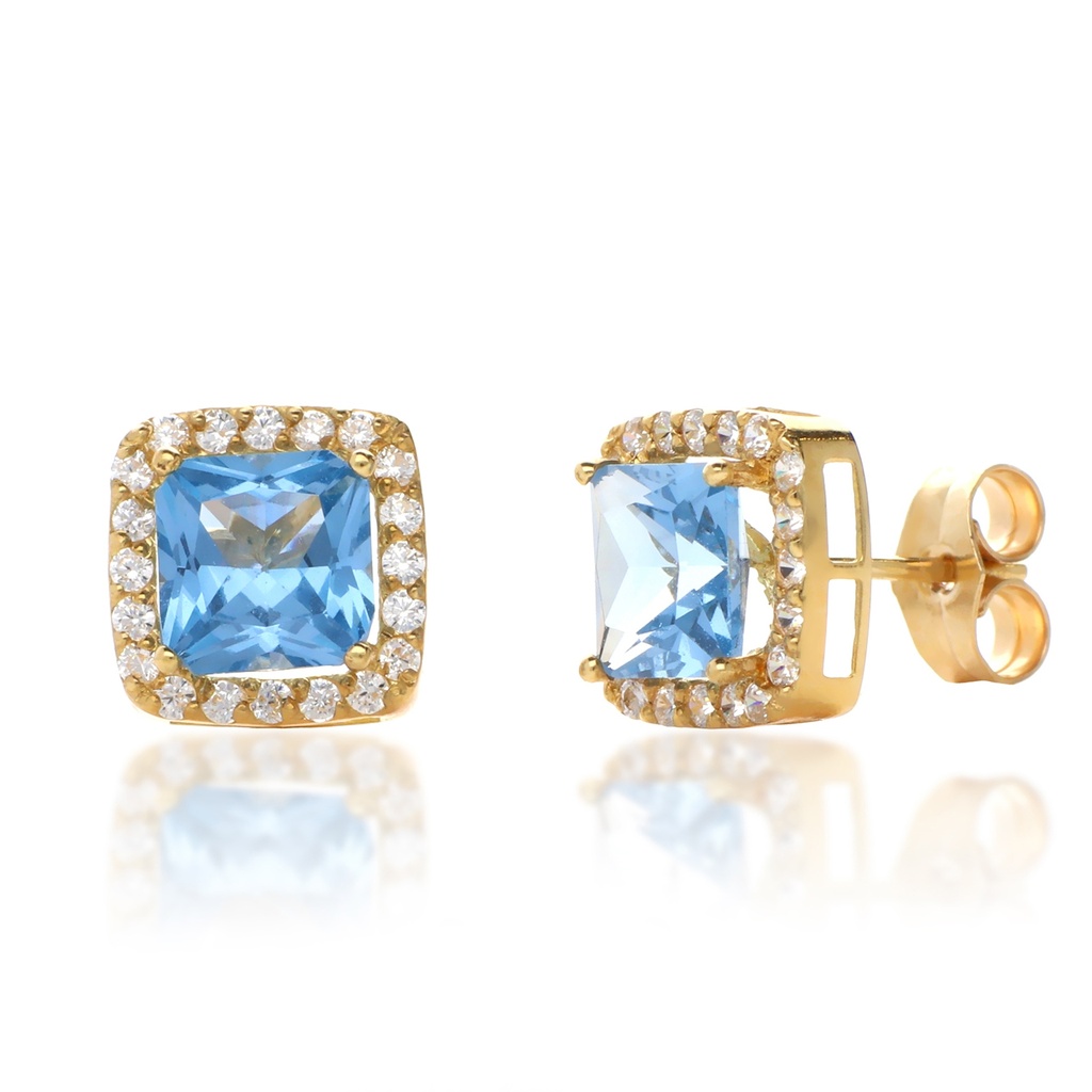 Pendientes Presión Aguamarina Oro Amarillo