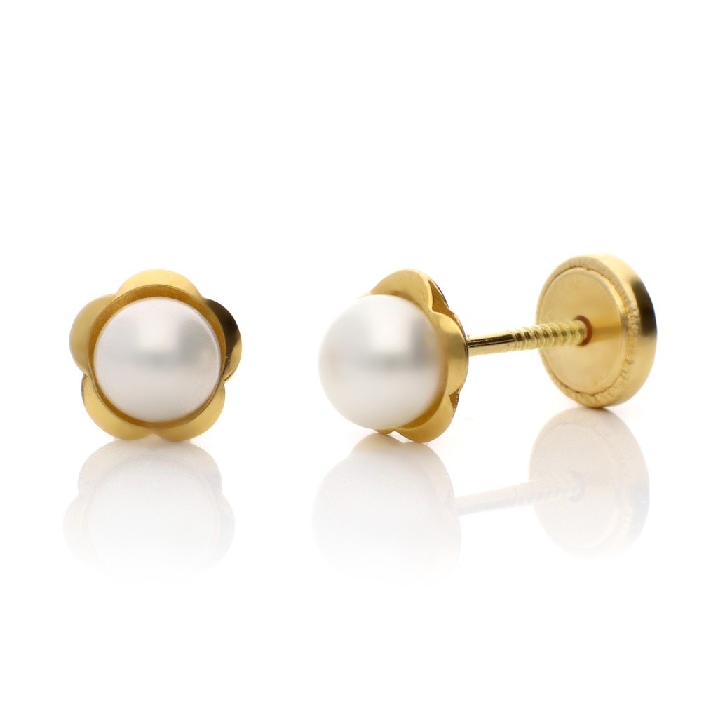 Pendientes Tuerca Flor Perla