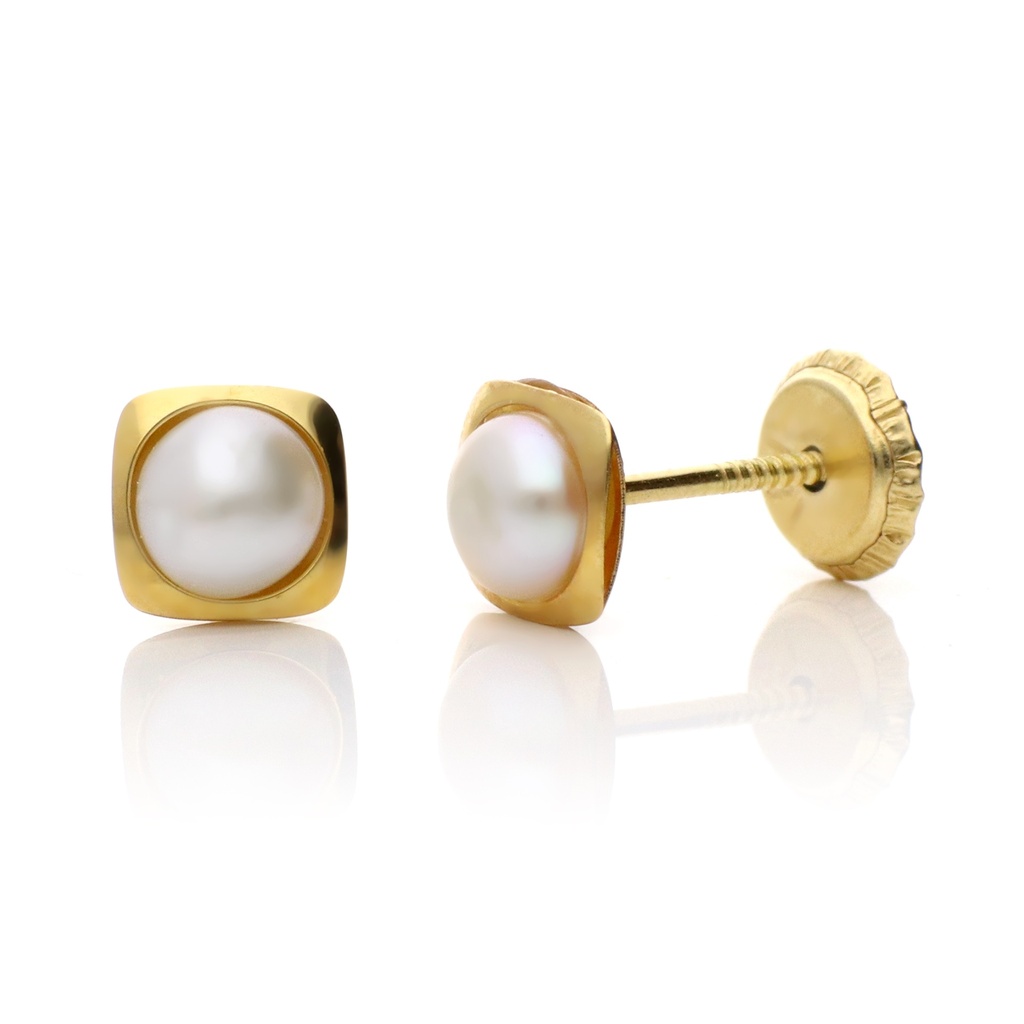 Pendientes Tuerca Cuadrado Perla