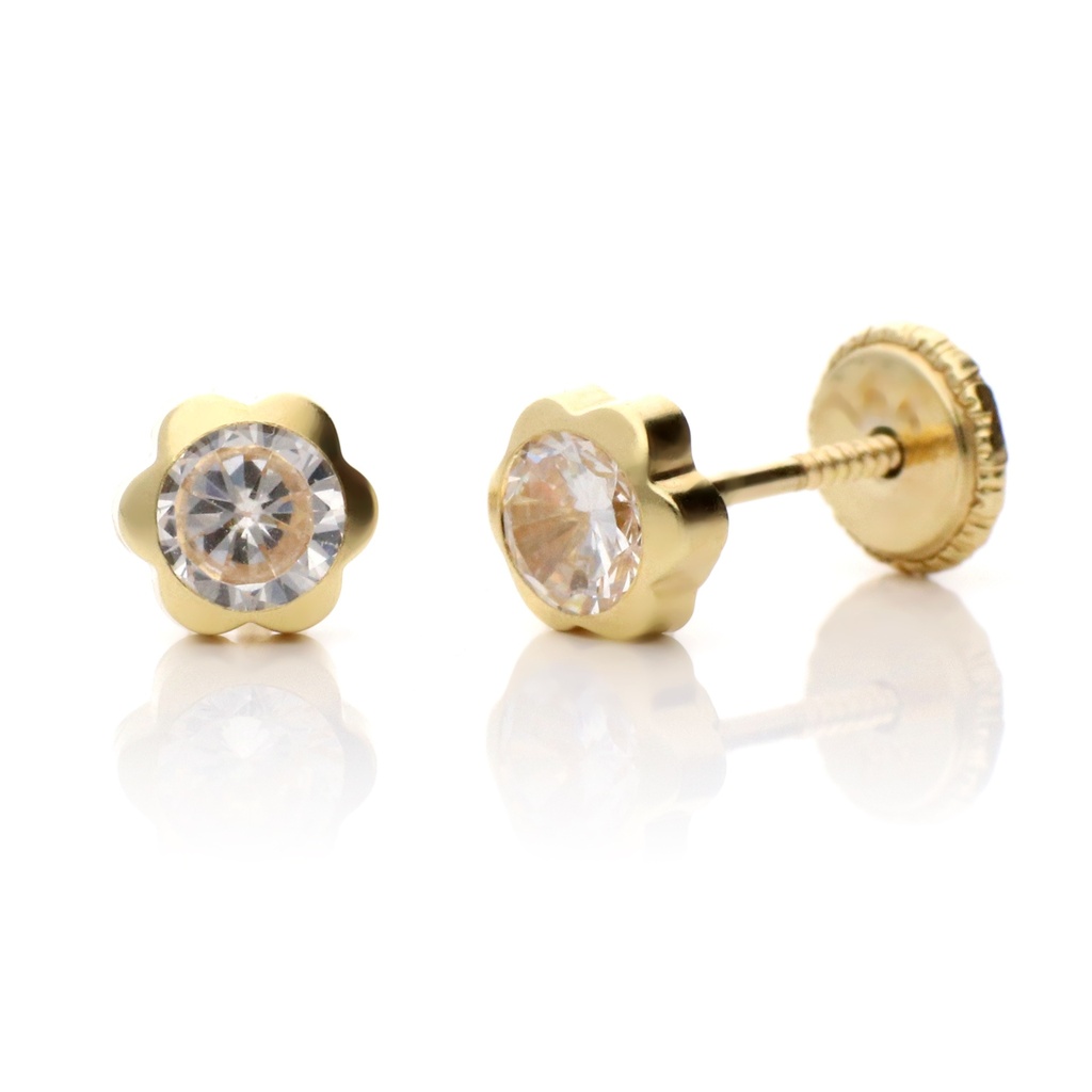 Pendientes Tuerca Chatón Flor Oro Amarillo