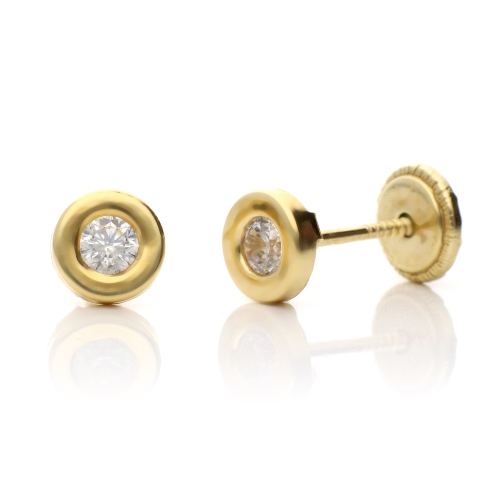 Pendientes Tuerca Circonita Bisel Oro Amarillo