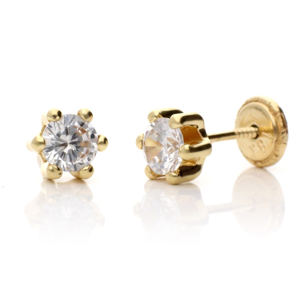Pendientes Tuerca Circonita 6 Garras Oro Amarillo