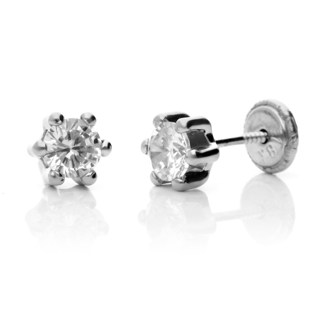 Pendientes Tuerca Circonita 6 Garras Oro Blanco