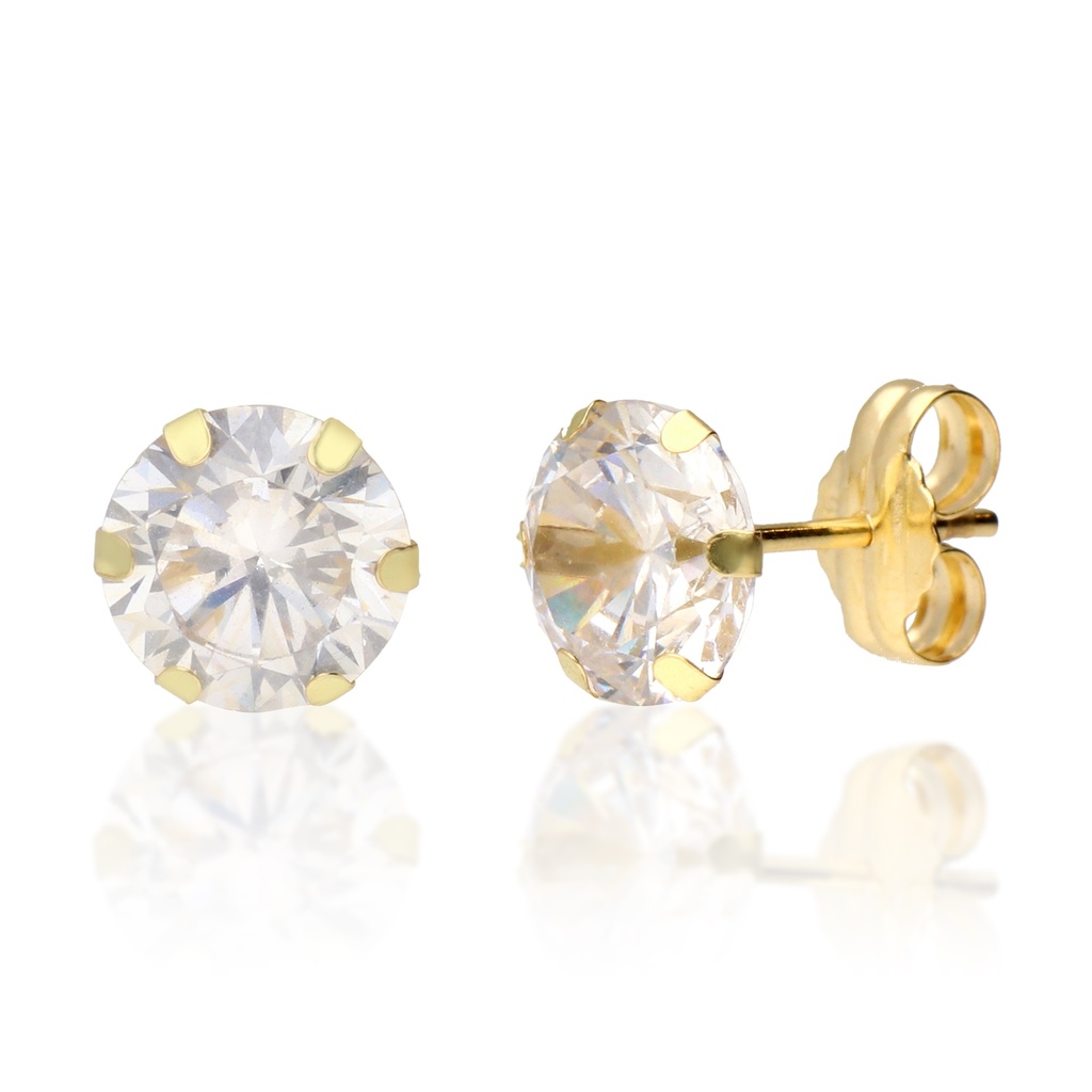 Pendientes Presión 6 Garras Circonita Oro Amarillo