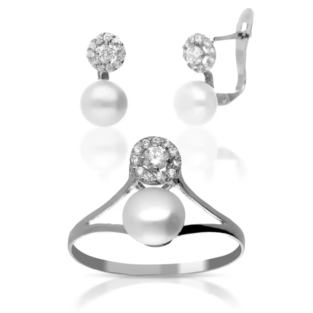Juego Catalán Circonitas Perla Oro Blanco
