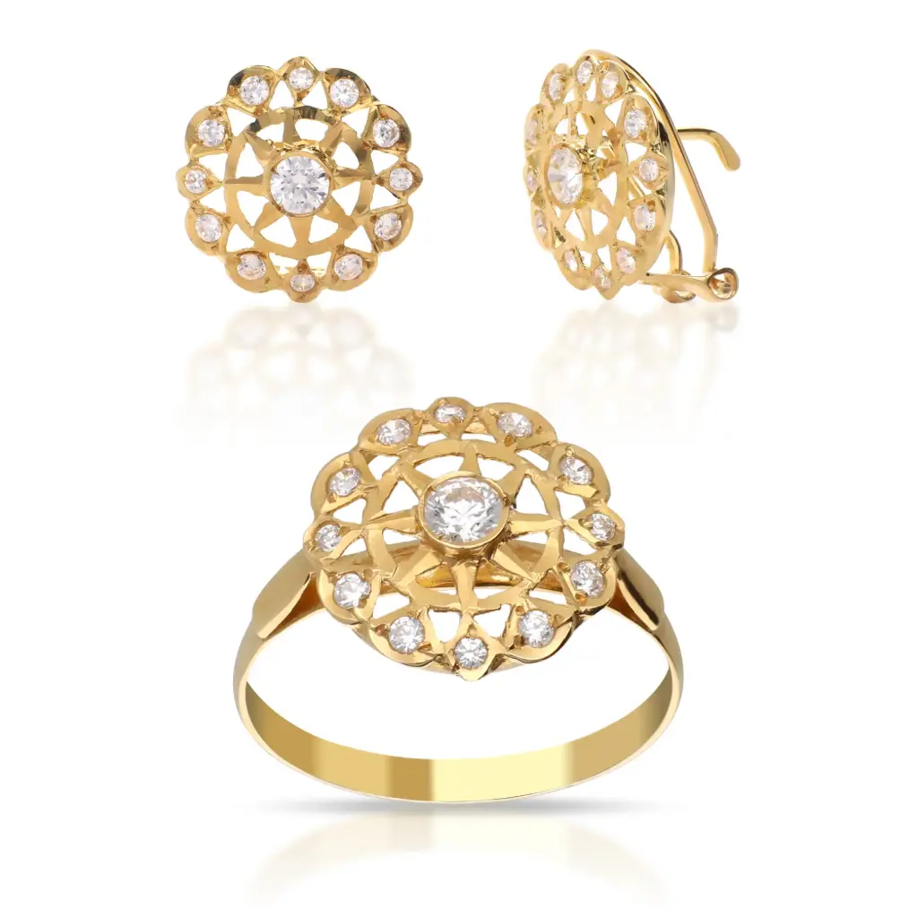 Juego Omega Circonita Oro Amarillo 