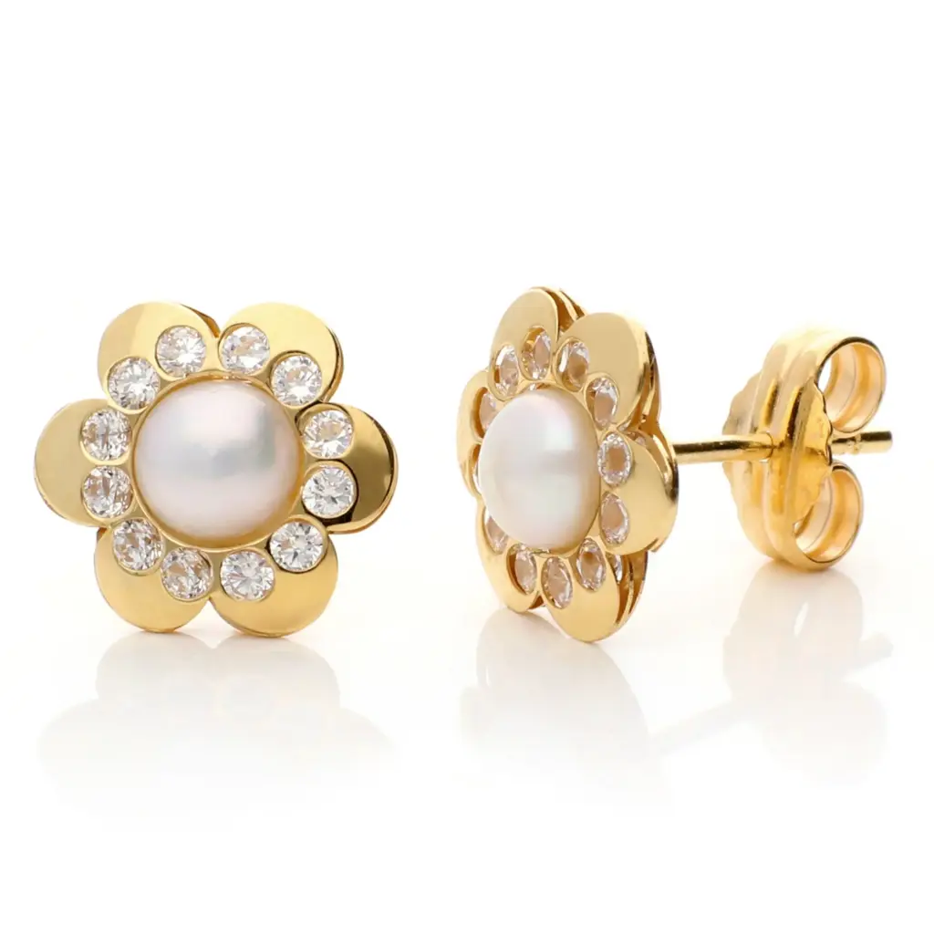 Pendientes Presión Flor Perla