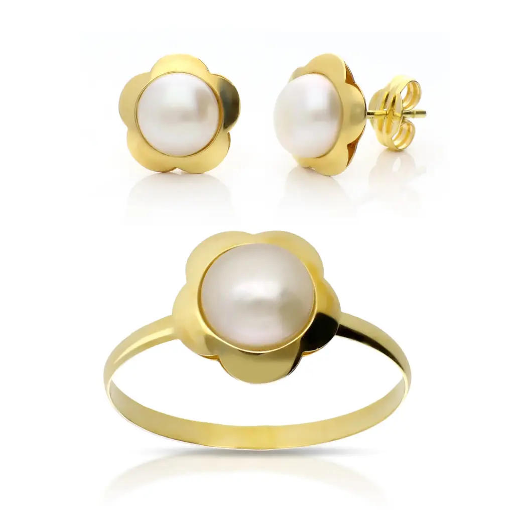Juego Presión Flor Perla Oro Amarillo
