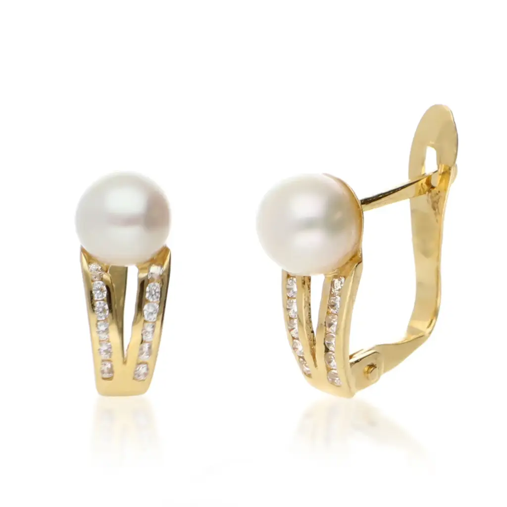 Pendientes Catalán Perla Circonitas Oro Amarillo