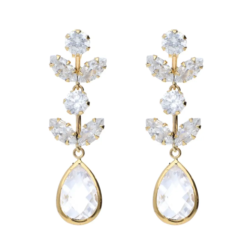 Pendientes Presión Largos Circonitas Oro Amarillo