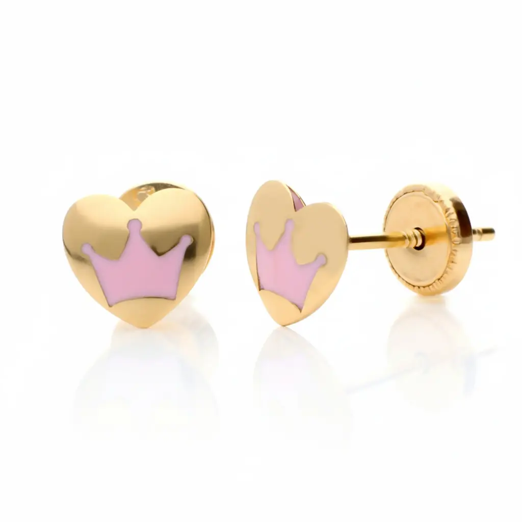 Pendientes Tuerca Corazón Corona Esmalte