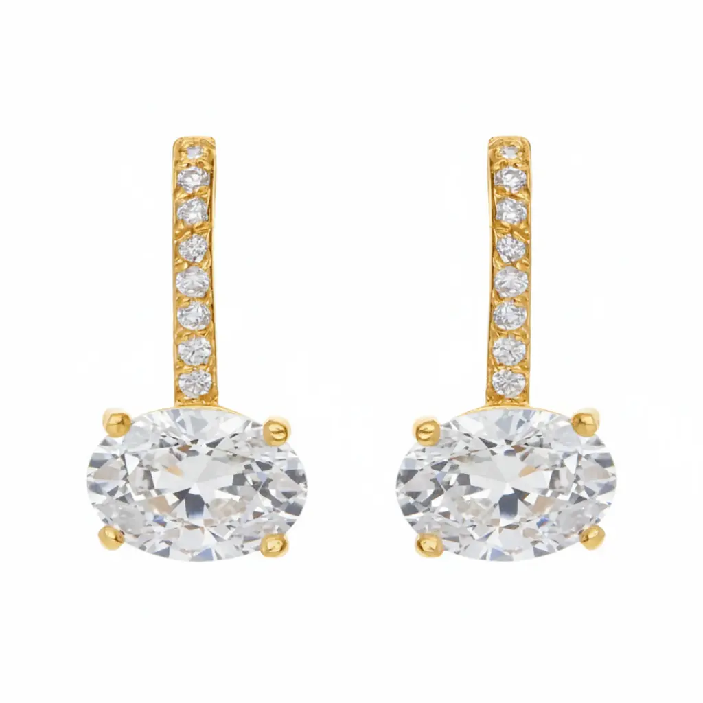 Pendientes Presión Circonitas Oro Amarillo