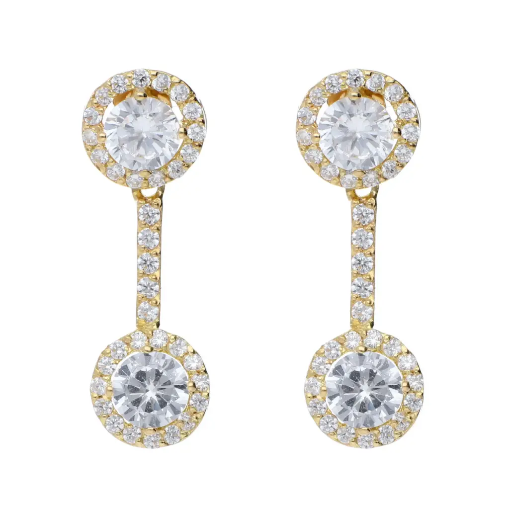 Pendientes Presión Largos Circonitas Oro Amarillo