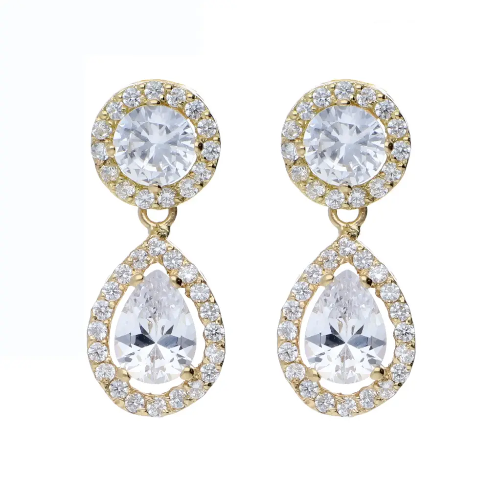 Pendientes Presión Largos Circonitas Oro Amarillo