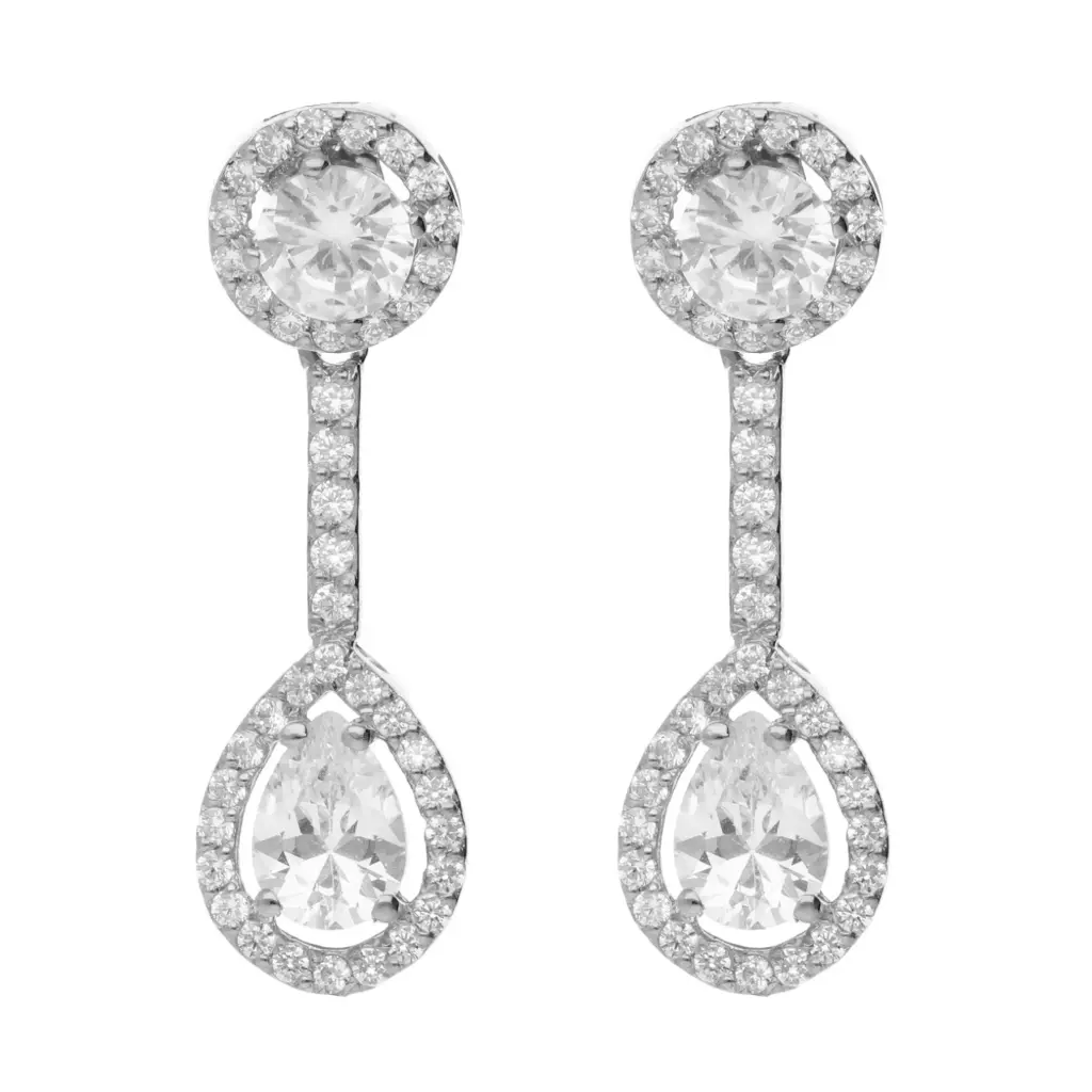 Pendientes Presión Largos Circonitas Oro Blanco