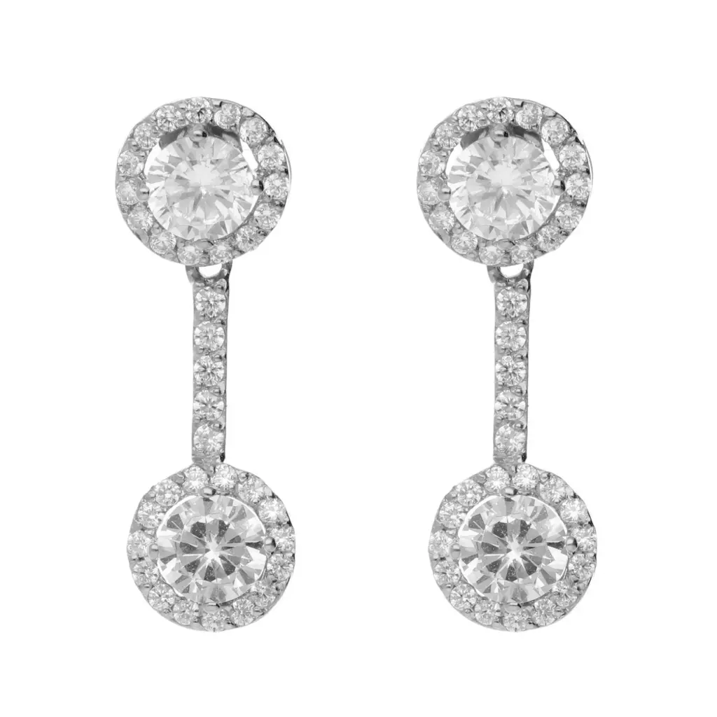 Pendientes Presión Largos Circonitas Oro Blanco