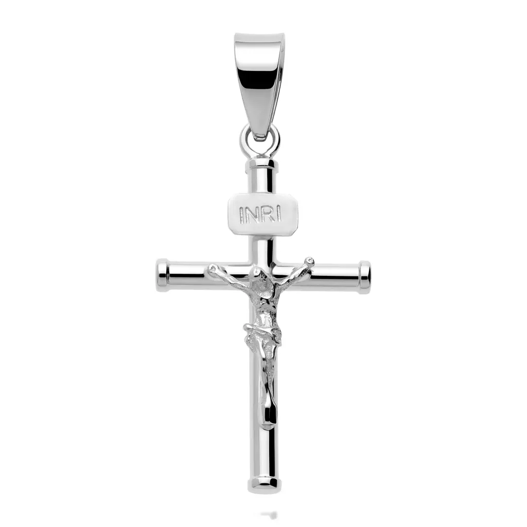 Cruz Cristo Fundición Tubo 2 mm Oro Blanco