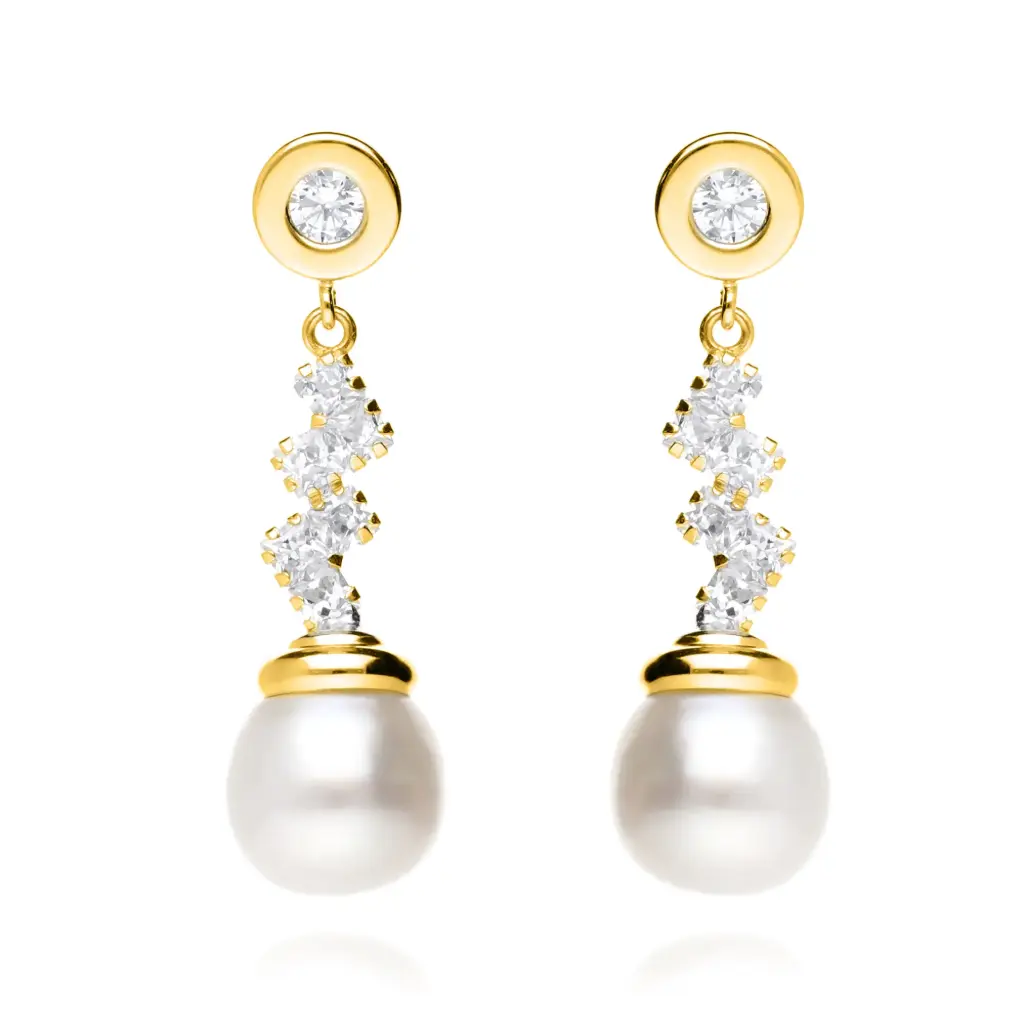 Pendientes Presión Largos con Perla Oro Amarillo