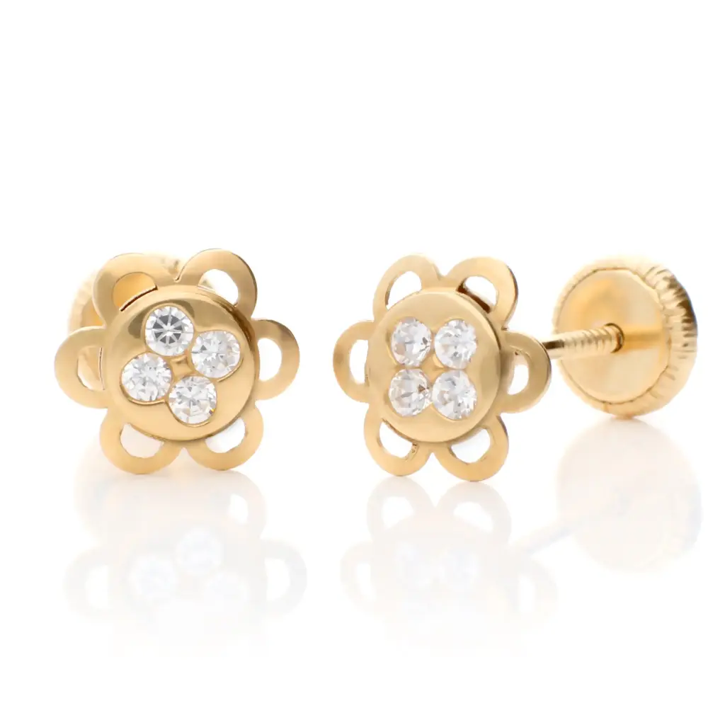 Pendientes Tuerca Flor con Engaste
