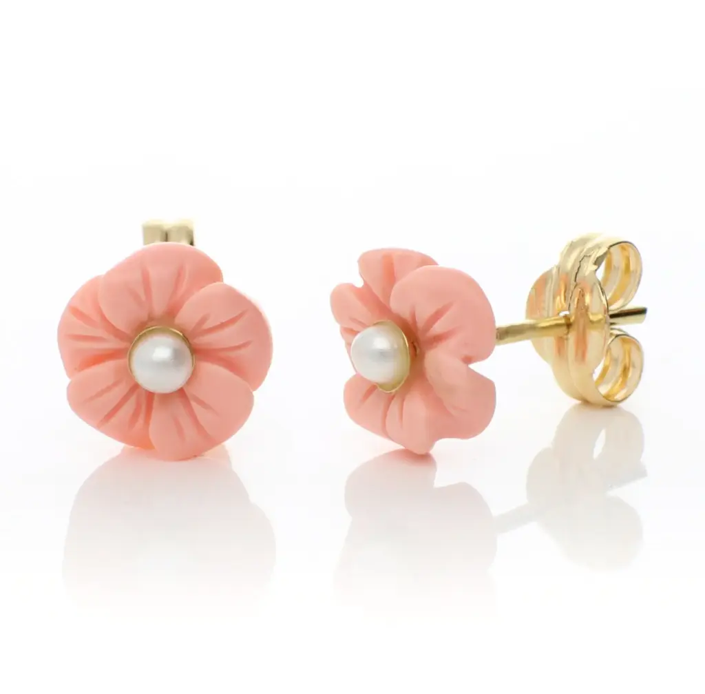 Pendientes Presión Flor Nácar Rosa