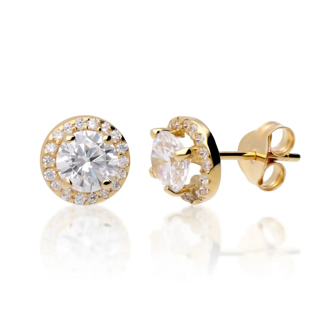 Pendientes Presión Circonitas Oro Amarillo