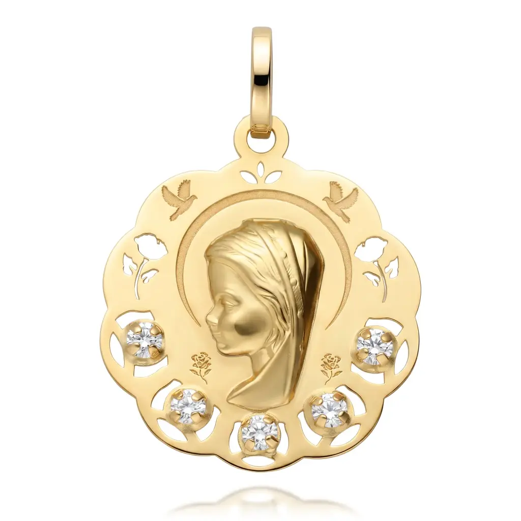 Medalla Virgen Niña Flor con Circonitas