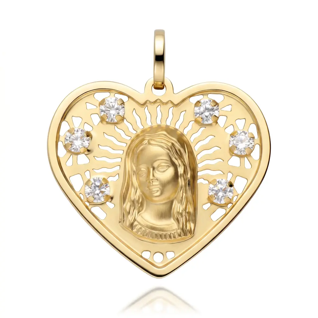 Medalla Virgen Niña Corazón con Circonitas