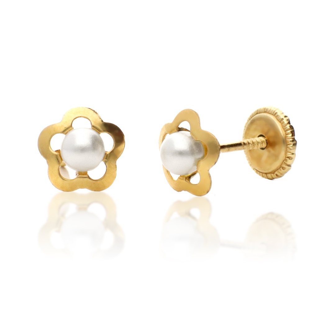 Pendientes Tuerca Perla Flor Cerco
