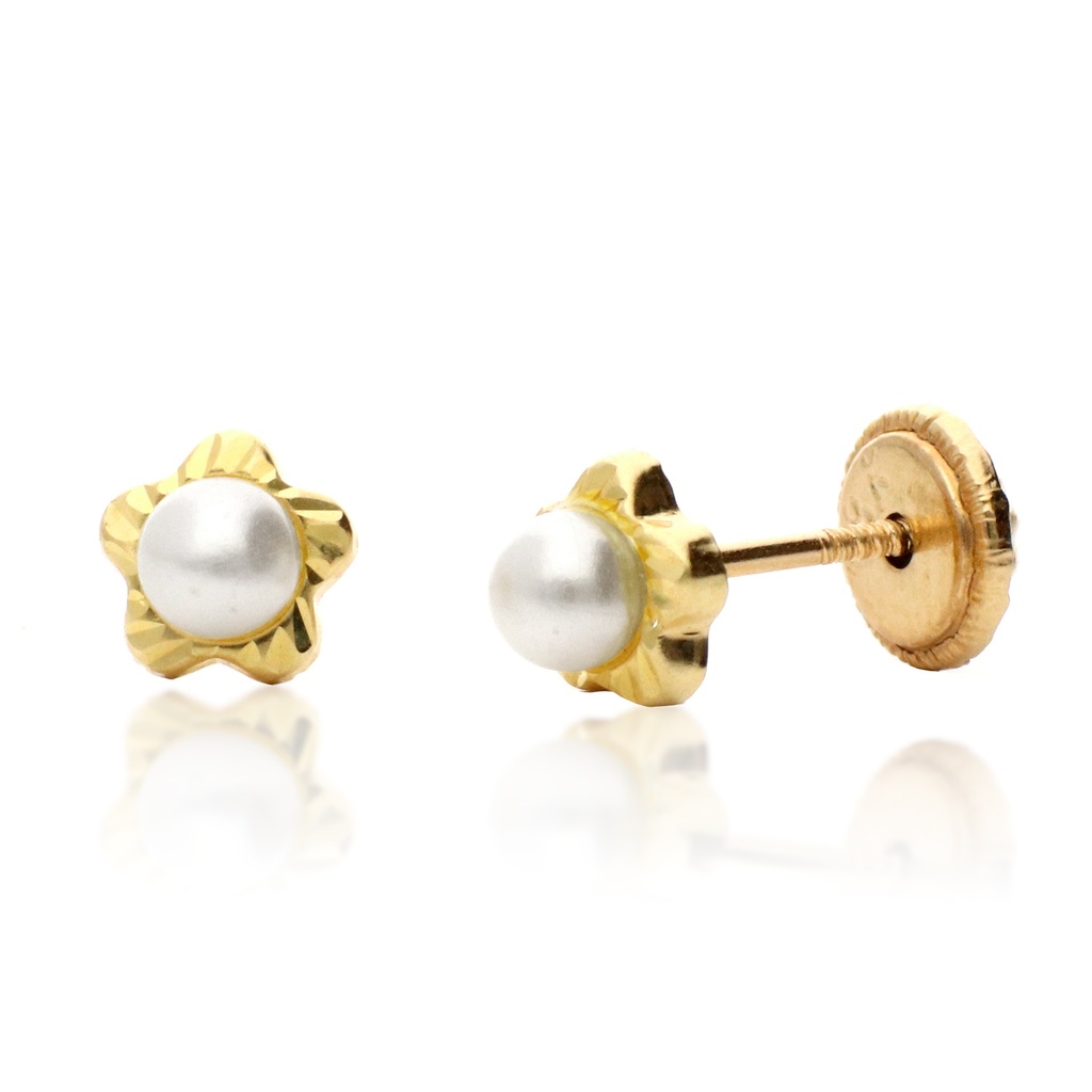 Pendientes Tuerca Perla Flor Talla