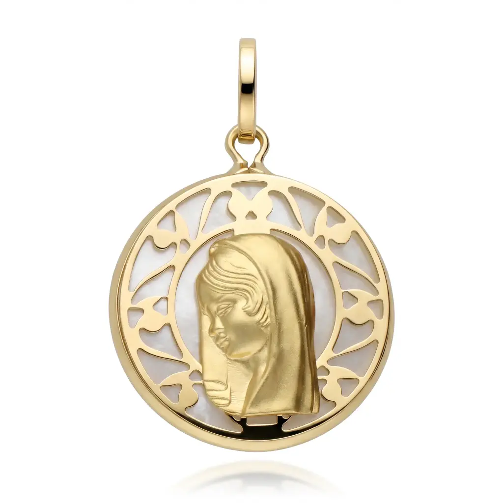 Medalla Virgen Niña Nácar Redonda