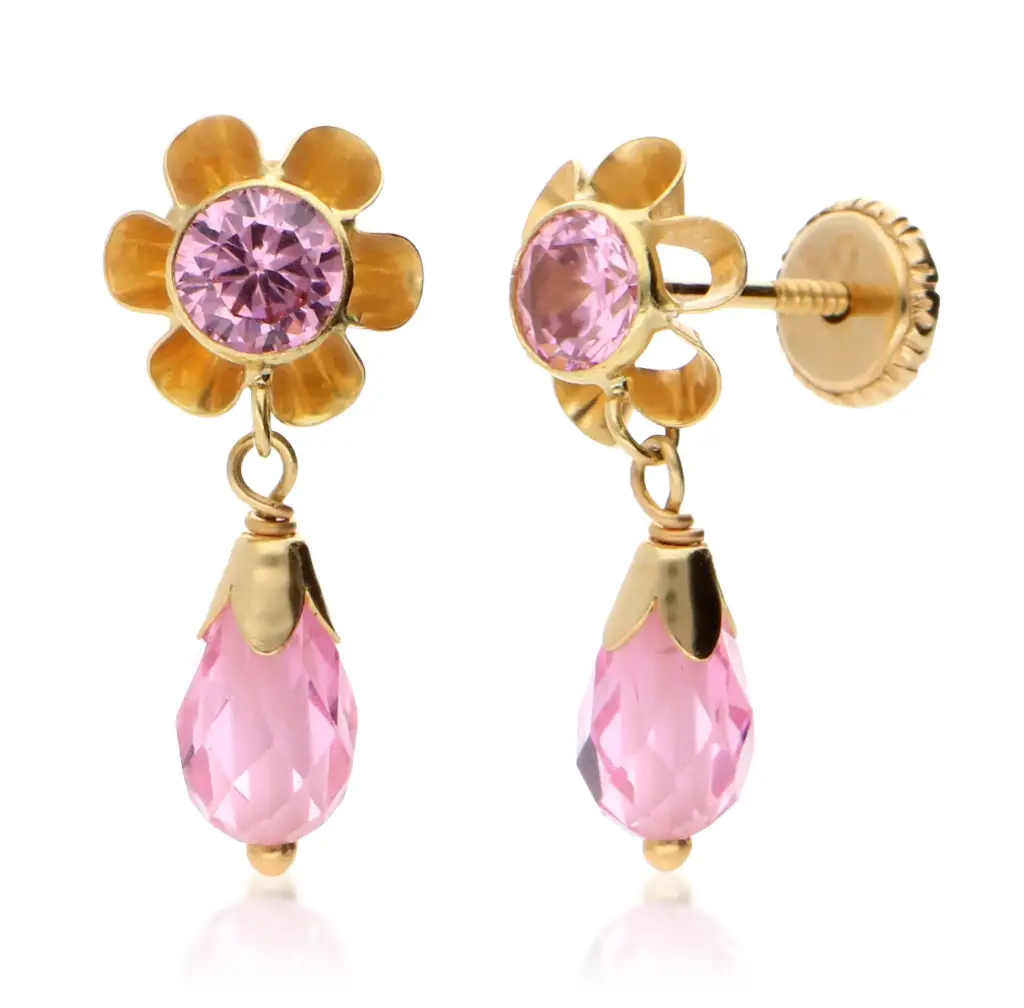 Pendientes Tuerca con Lágrima Rosa