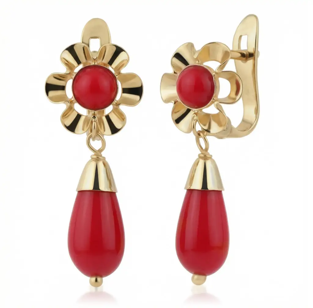 Pendientes Catalán con Lágrima Coral