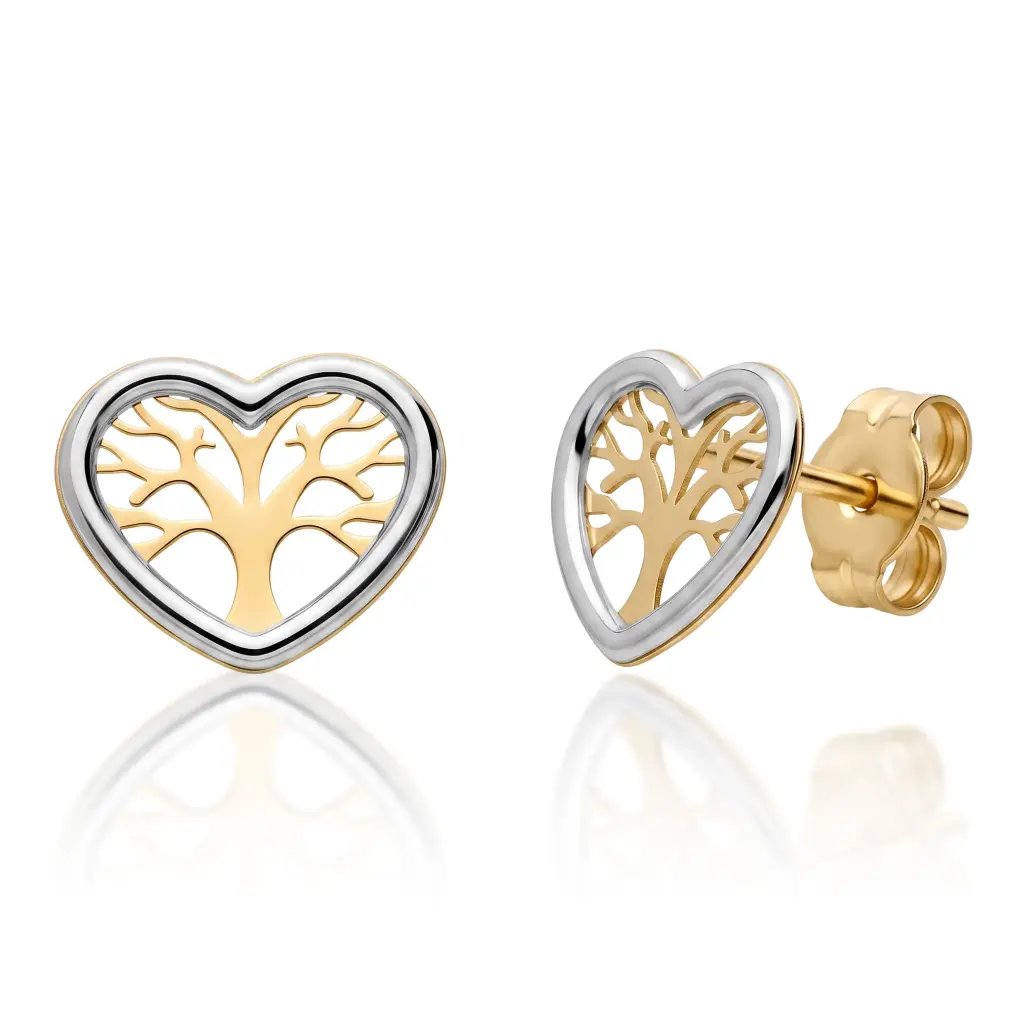Pendientes Presión Árbol de la Vida Corazón Bicolor
