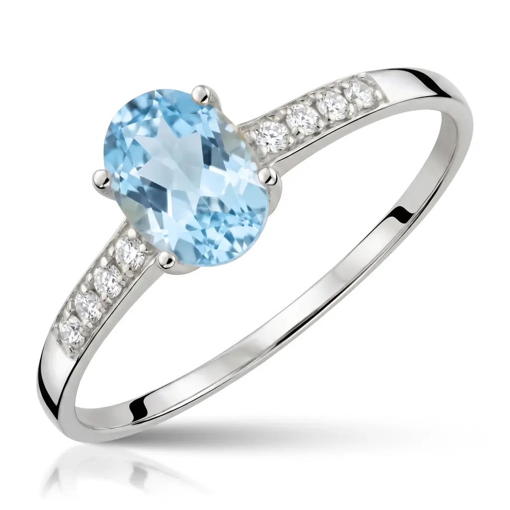 Sortija Topacio Azul con Circonitas Oro Blanco