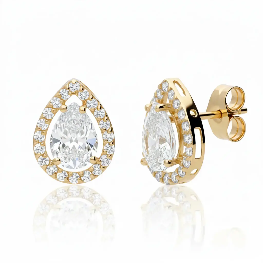 Pendientes Presión Engaste Circonita Oro Amarillo