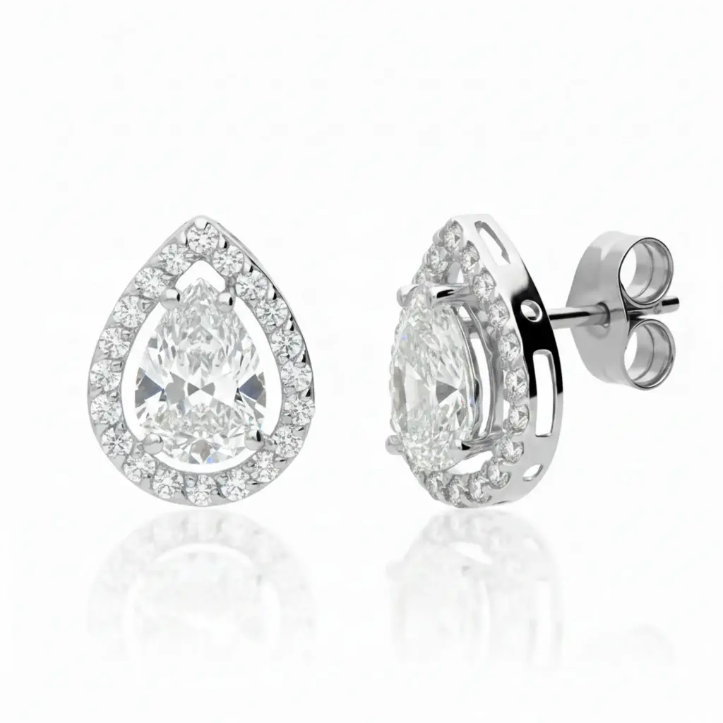 Pendientes Presión Engaste Circonita Oro Blanco