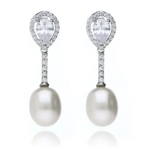 [8303] Pendientes Presión Perla Oro Blanco