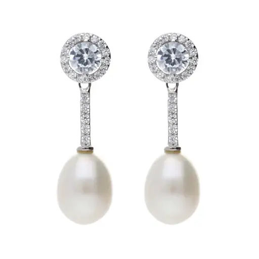 [7743] Pendientes Presión Perla Oro Blanco