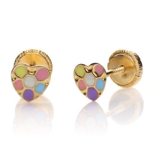 [8499] Pendientes Tuerca Corazón Esmalte