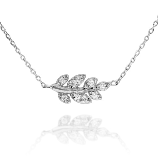 [8457g-bl] Gargantilla Hoja Piedras Oro Blanco