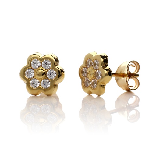 [7056] Pendientes Presión Engaste Flor Oro Amarillo