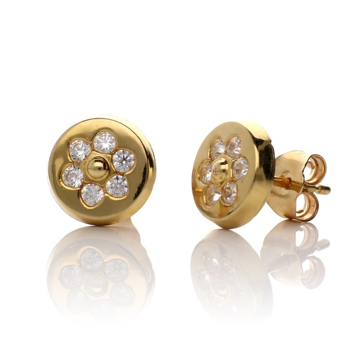 [7034] Pendientes Presión Engaste Flor Oro Amarillo