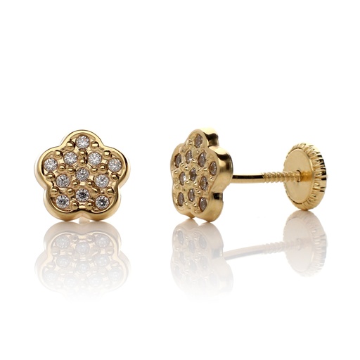 [8488] Pendientes Tuerca Flor Circonitas